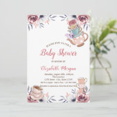 Chic Teapot Tea cup Floral Tea Party Baby shower Kaart (Staand voorkant)