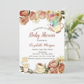 Chic Teapot Tea cup Flowers Baby shower Kaart (Staand voorkant)