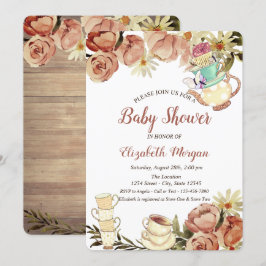 Chic Teapot Tea cup Flowers Baby shower Kaart
