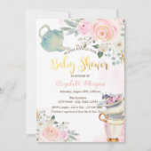 Chic Teapot Tea cup roze bloemen Baby shower Kaart (Voorkant)