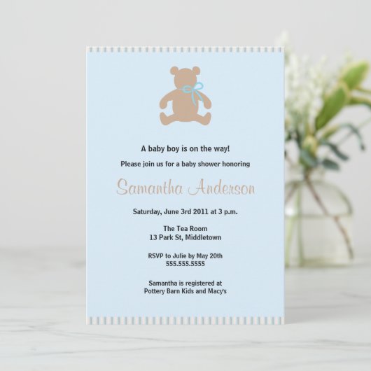 Chic Teddy Bear Baby shower Invitation - Boy Kaart (Staand voorkant)