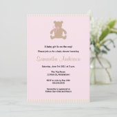 Chic Teddy Bear Baby shower Invitation - Girl Kaart (Staand voorkant)