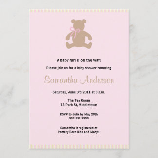 Chic Teddy Bear Baby shower Invitation - Girl Kaart