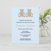 Chic Teddy Bear Baby shower Invitation - Twin Boys Kaart (Staand voorkant)