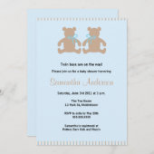 Chic Teddy Bear Baby shower Invitation - Twin Boys Kaart (Voorkant / Achterkant)