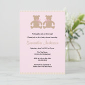 Chic Teddy Bear Baby shower Invitation - Twin Girl Kaart (Staand voorkant)