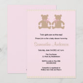 Chic Teddy Bear Baby shower Invitation - Twin Girl Kaart (Voorkant / Achterkant)