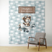 Chic Teddy Bear Pilot Blauw Bruin Viering Wandkleed (In situ)