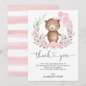 Chic Teddy Bear Pink Floral Balloons Birthday Girl Bedankkaart (Voorkant / Achterkant)