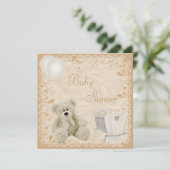 Chic Teddy & Wieg neutraal Baby shower Kaart (Staand voorkant)