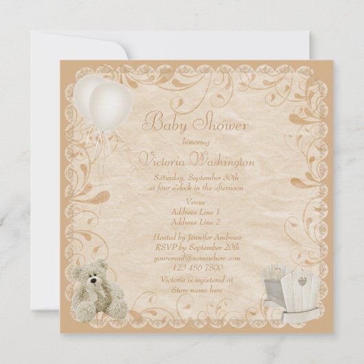 Chic Teddy & Wieg neutraal Baby shower Kaart (Achterkant)