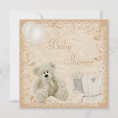 Chic Teddy & Wieg neutraal Baby shower Kaart (Voorkant)