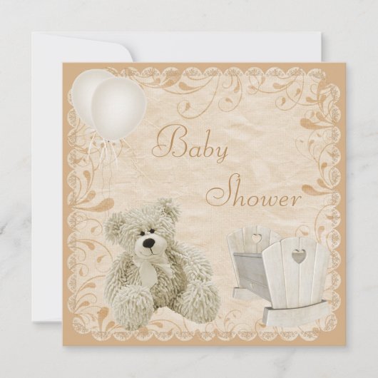 Chic Teddy & Wieg neutraal Baby shower Kaart (Voorkant)
