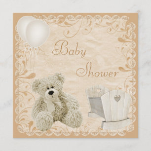 Chic Teddy & Wieg neutraal Baby shower Kaart