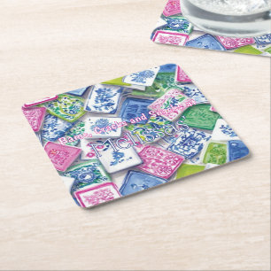 Chic Tegel Bams Cracks Snacks Aangepaste Mahjong Kartonnen Onderzetters