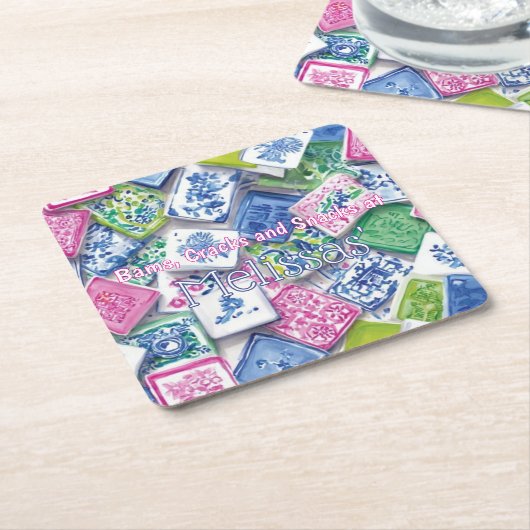Chic Tegel Bams Cracks Snacks Aangepaste Mahjong Kartonnen Onderzetters (Schuin)
