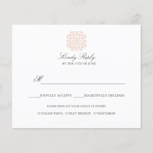Chic Tegels elegant PINK WEDDING REPLY, menuoptie (Voorkant)