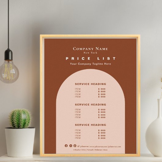 Chic Terracotta Aardse Tone Retro Boog Prijslijst Poster
