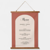 Chic Terracotta Arch Lijst Script Wedding Menu Hangend Wandkleed (Voorkant)