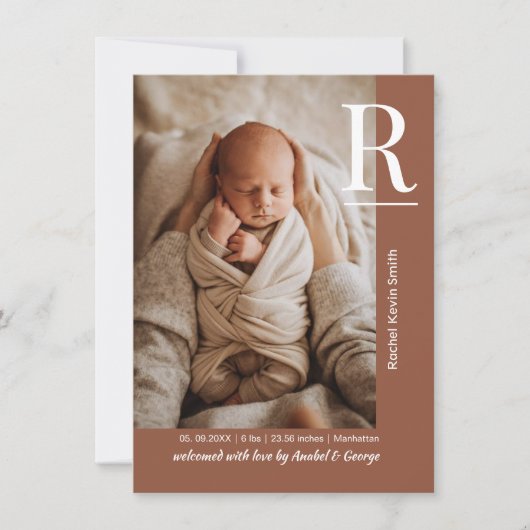 Chic Terracotta Baby Photo Birth Announcement Aankondiging (Voorkant)