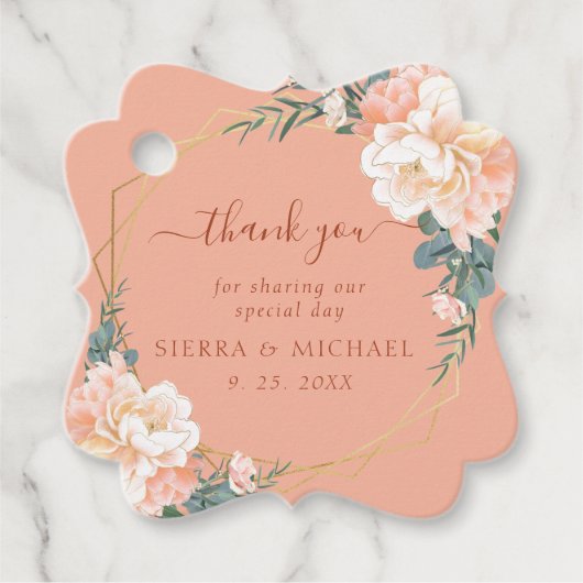 Chic Terracotta Blush Peach Gold Floral Wedding Bedankjes Labels (Voorkant)