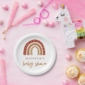 Chic Terracotta Boho Rainbow Baby shower Papieren Bordje (Feest)