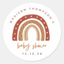 Chic Terracotta Boho Rainbow Baby shower Ronde Sticker