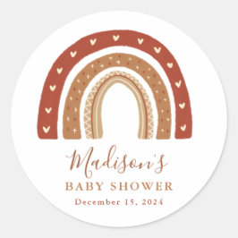 Chic Terracotta Boho Rainbow Baby shower Ronde Sticker