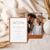 Chic Terracotta botanische kam monogram bruiloft Save The Date