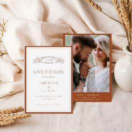 Chic Terracotta botanische kam monogram bruiloft Save The Date