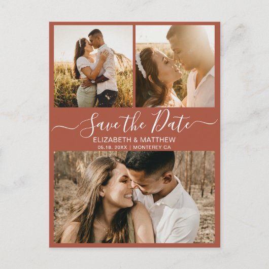 Chic Terracotta de Foto collage sparen de Datum va Aankondigingskaart (Voorkant)
