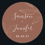 Chic Terracotta met bladeren Wedding Sticker<br><div class="desc">Chic Terracotta met bladeren Wedding Sticker. Pas het aan met de datum,  bruid en groomnaam.</div>