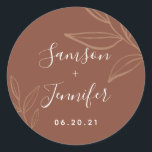 Chic Terracotta met bladeren Wedding Sticker<br><div class="desc">Chic Terracotta met bladeren Wedding Sticker. Pas het aan met de datum,  bruid en groomnaam.</div>