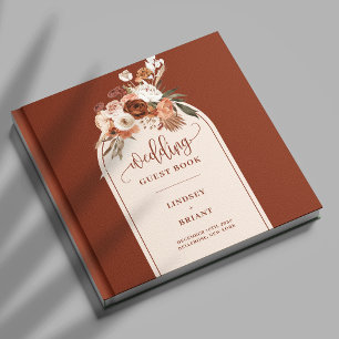 Chic Terracotta Pampas Grass Boho Bloemen Huwelijk Gastenboek