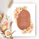 Chic Terracotta Peach Blush and Cream Oval Weddens Kaart<br><div class="desc">Verfijn uw gasten met deze elegante Wedding-uitnodiging met prachtige terracotta roestboeg waterverf ovaal met voortreffelijke waterverf florale elementen rond uw trouwdetails met bloemen, bladeren en pamapgras in een prachtige mix van perzik, oranje, wazige roze, stoffige roos, crème en champagnekleurige huiden. Mogelijkheid om "samen met hun ouders" te veranderen in "samen...</div>