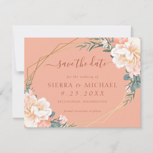 Chic Terracotta Peach Cream Gold Save the Date Kaart (Voorkant)