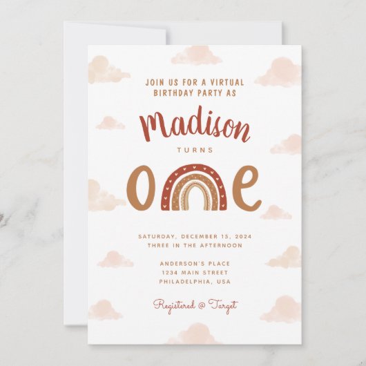 Chic Terracotta Rainbow First Birthday Kaart (Voorkant)