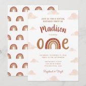 Chic Terracotta Rainbow First Birthday Kaart (Voorkant / Achterkant)