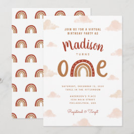 Chic Terracotta Rainbow First Birthday Kaart