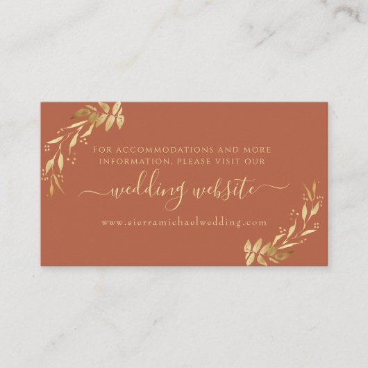 Chic Terracotta Rust Gold Foliage Wedding Website Informatiekaartje (Voorkant)