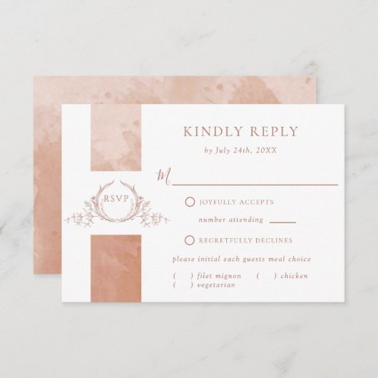 Chic Terracotta Waterverf Wedding Monogram RSVP (Voorkant / Achterkant)
