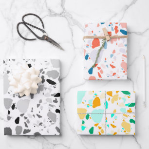 Chic Terrazzo Black Gray Colorful Minimalist Stone Inpakpapier Vel