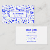Chic terrazzo elegant Blauw Wit Handgemaakt CUSTOM Visitekaartje (Voorkant / Achterkant)