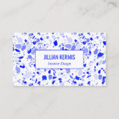 Chic terrazzo elegant Blauw Wit Handgemaakt CUSTOM Visitekaartje (Voorkant)