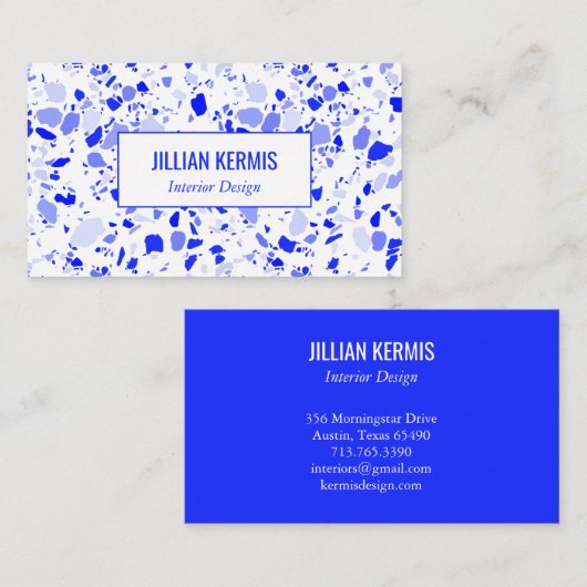 Chic terrazzo elegant Blauw Wit Handgemaakt CUSTOM Visitekaartje (Voorkant / Achterkant)