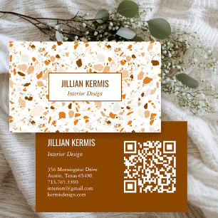Chic terrazzo elegant Bruin Terracotta CUSTOM QR Visitekaartje