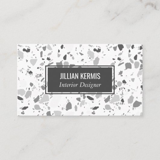 Chic terrazzo elegant grayscale black grijs wit visitekaartje (Voorkant)
