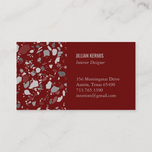 Chic terrazzo elegant grayscale red grijs visitekaartje (Achterkant)
