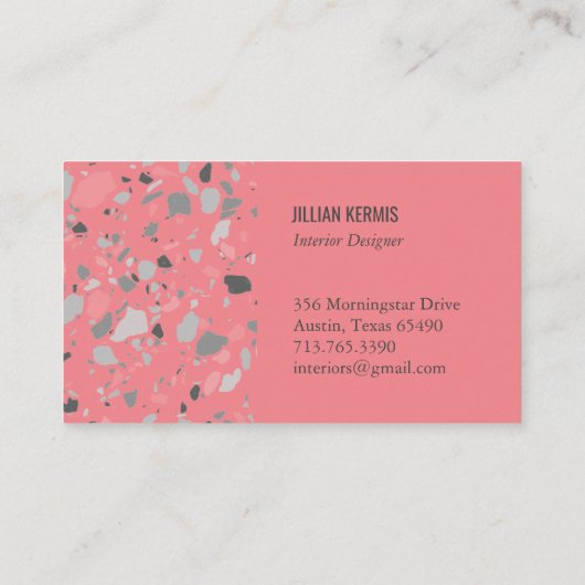 Chic terrazzo elegant grayscale roze grijs visitekaartje (Achterkant)
