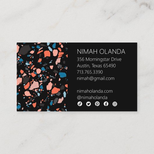 Chic Terrazzo Elegant Handmade Bold Social Icons Visitekaartje (Achterkant)